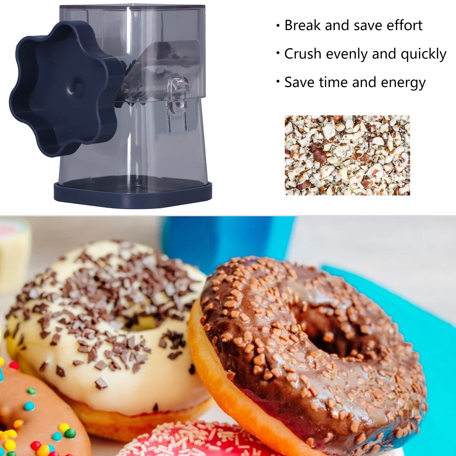 Nut Chopper Grinder,Hand Crank Nut Grinder,Food Chopper Manual Hand Manual Nut Chopper Hand Food Chopper for Almonds Hazelnuts Pecans(Navy)