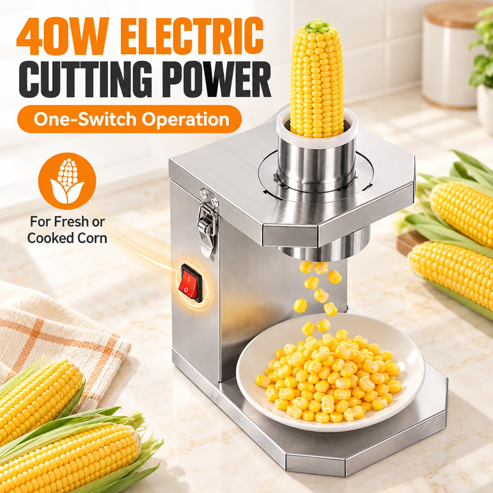 Macchina per sgranare il mais, 220 V, apertura da 6,5 cm, acciaio inox