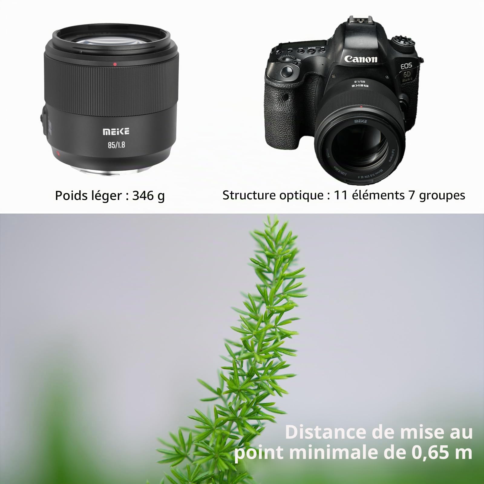 Meike Téléobjectif 85 mm F1.8 SE Mark II STM AF plein cadre autofocus moyen haute résolution 8K objectif portrait compatible avec les appareils photo reflex numériques Canon EOS EF Mount 5D 6D 5D Mark