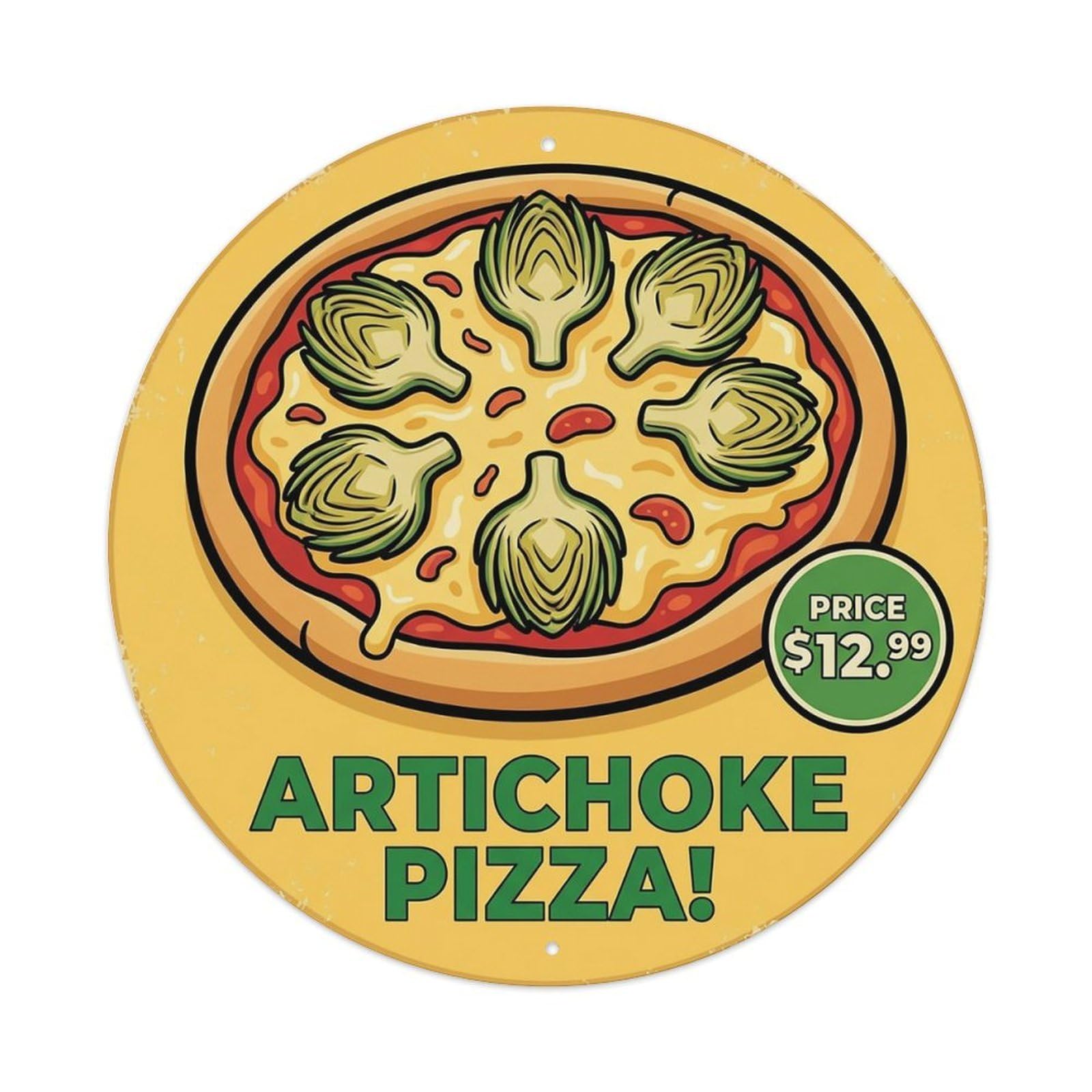 Huiyhb 8X8inch(20X20cm) Vintage Pizza Slice Italian Traditional Cuisine Artichoke Metal Tin Sign