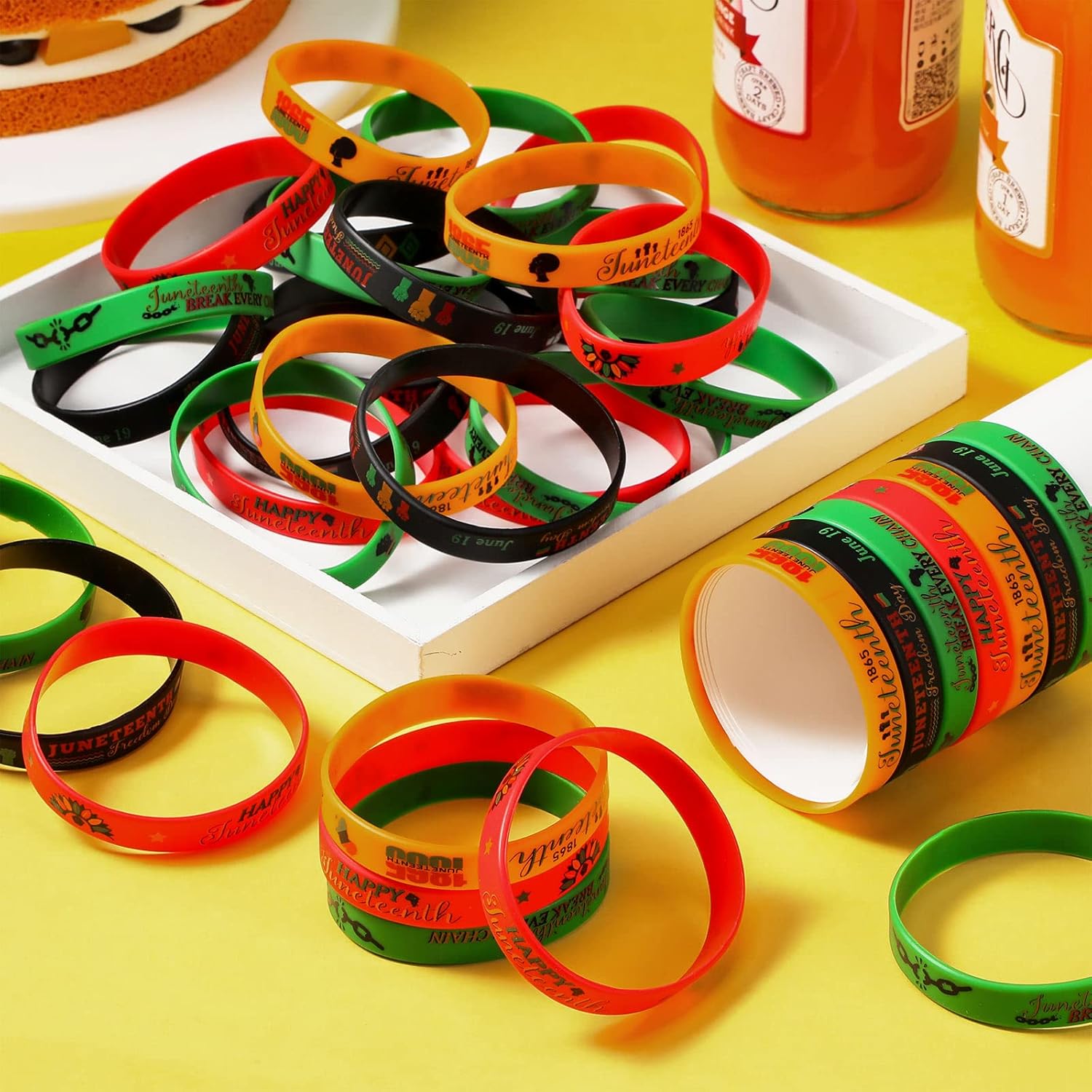 Sureio 300 Pcs Happy Juneteenth Day Party Favors Juneteenth Silicone Bracelets Black Freedom Day Silicone Wristbands 1865 Black American Independence Bracelets Juneteenth Gifts for Adults Teens