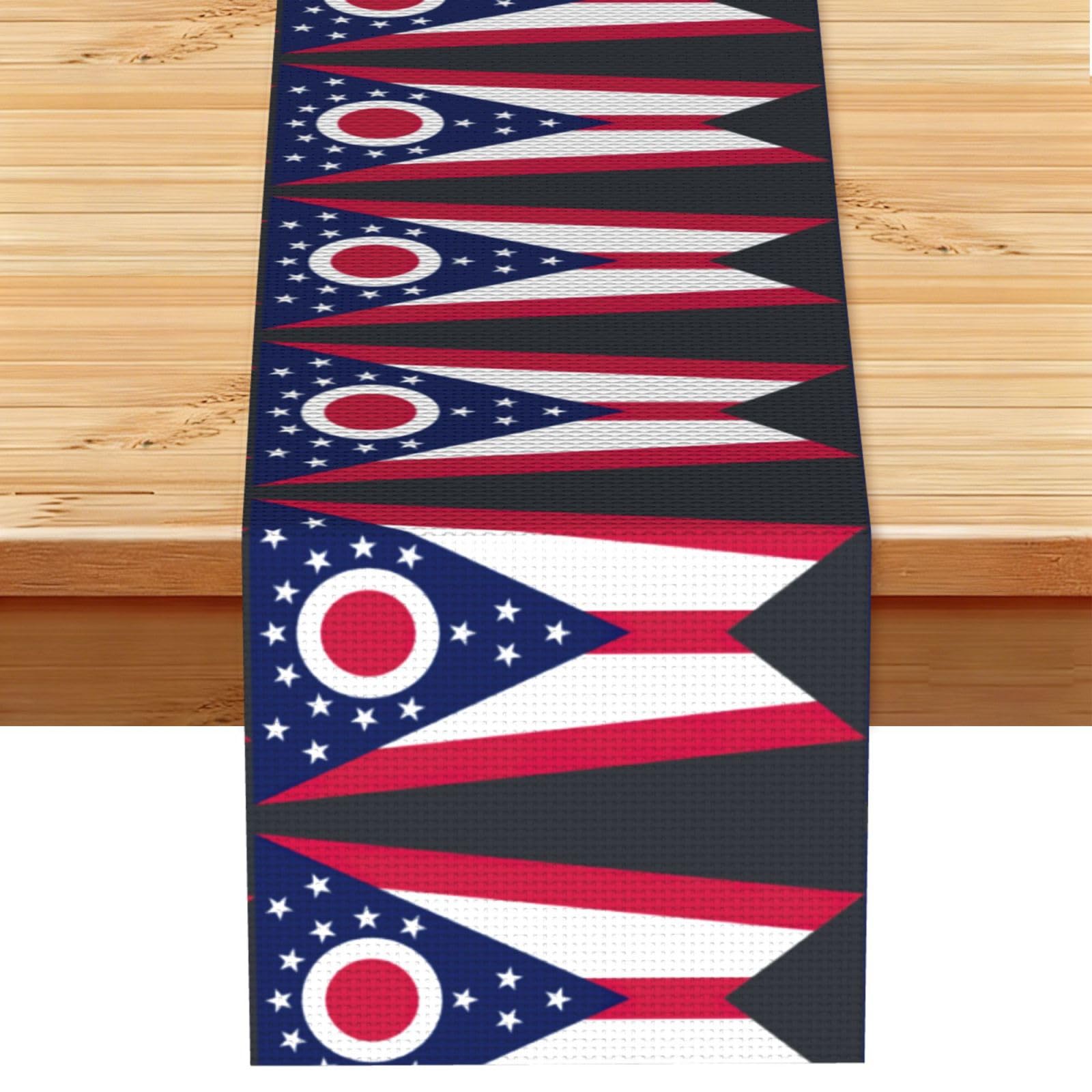 Ohio State Flag Printed Table Runner 13 x 72, Wrinkle Resistant Decor for Dining Table Coffee Table Fireplace