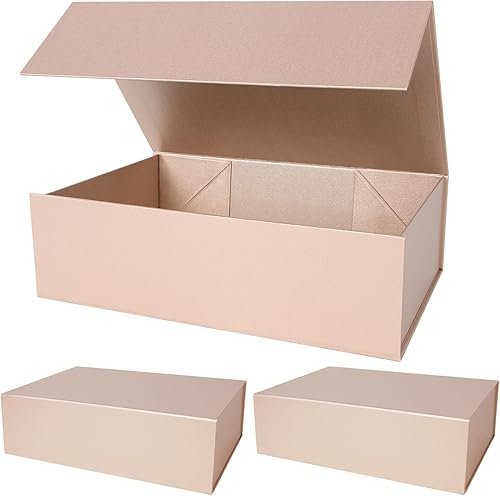 Vista 22 de Aimyoo Caja de regalo plegable marrón con tapas de cierre magnético de 13.8 x 9 x 4.3 pulgadas, cajas grandes de propuesta para dama de honor