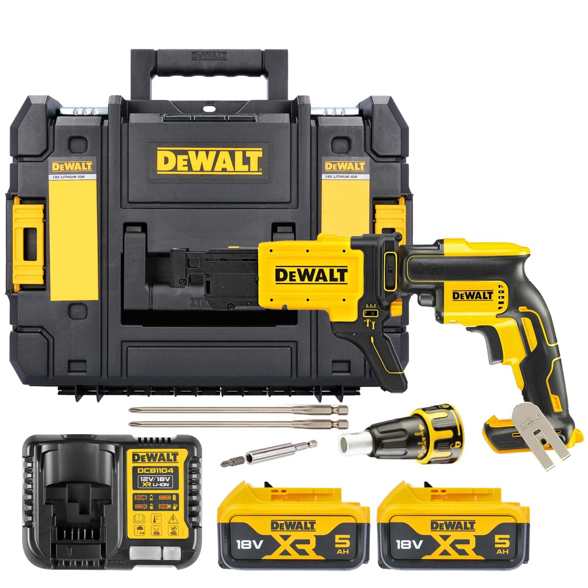 DEWALT DCF620P2K-​QW - Atornillador Panel Yeso sin escobillas XR 18V con 2 baterías Li-​Ion 5Ah + Cargador rápido de Tornillos y maletín TSTAK