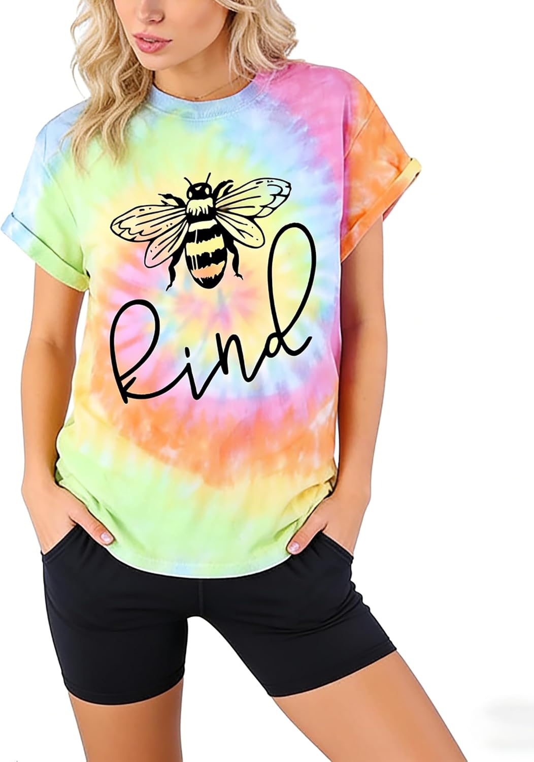Be Kind Tie Dye T-Shirt for Women Inspirational Graphic Tee Letter Print Casual Short Sleeve Tops - Image 5