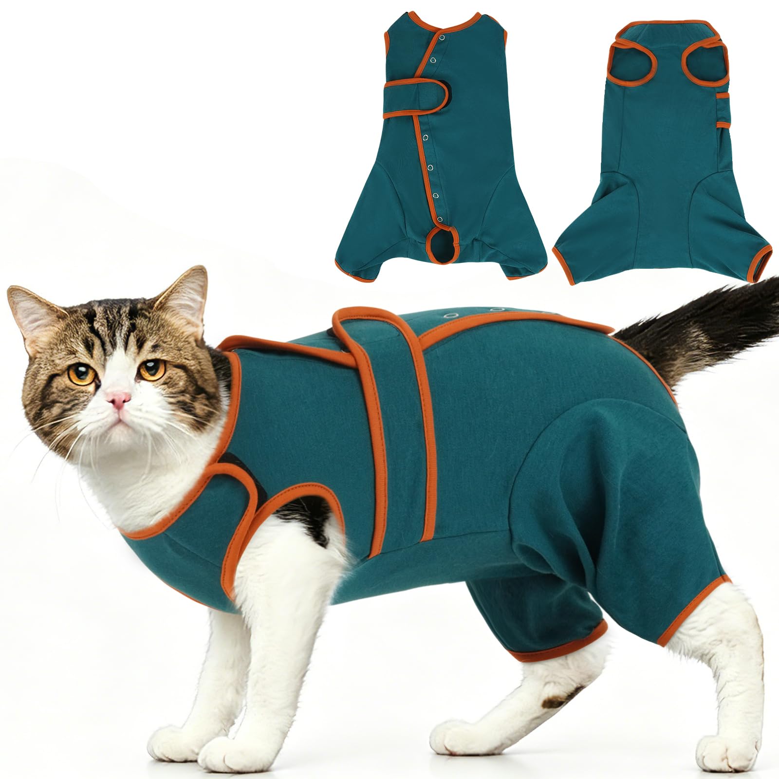 OUOBOB Cat Recovery Suit for Hind Legs, Post-Surgery Onesie for Cats, E-Collar Alternative for Spay/Neuter, Anti-Licking Wound Protection Bodysuit for Sphynx Cats (Green, XL)