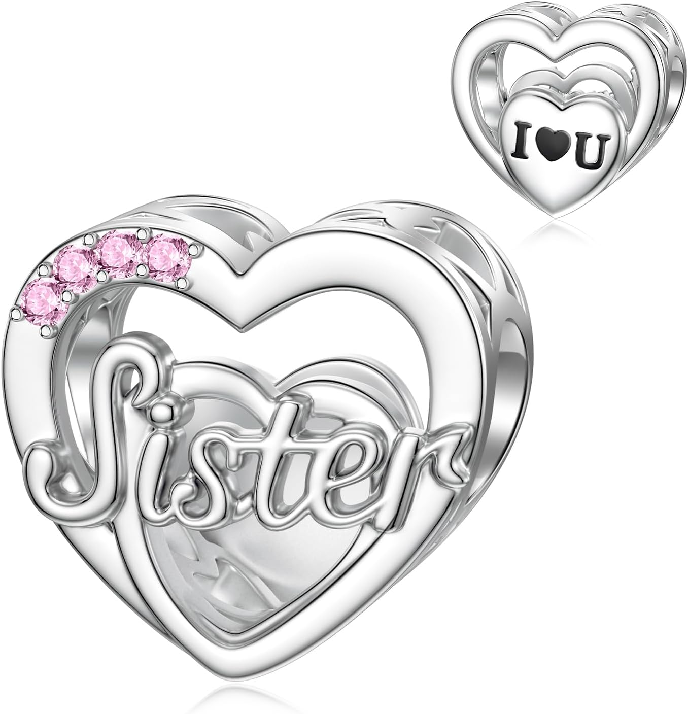 DALARAN 925 Sterling Silver Charms Mother Daughter Sister Dangle Bead for Charm Bracelet Necklace