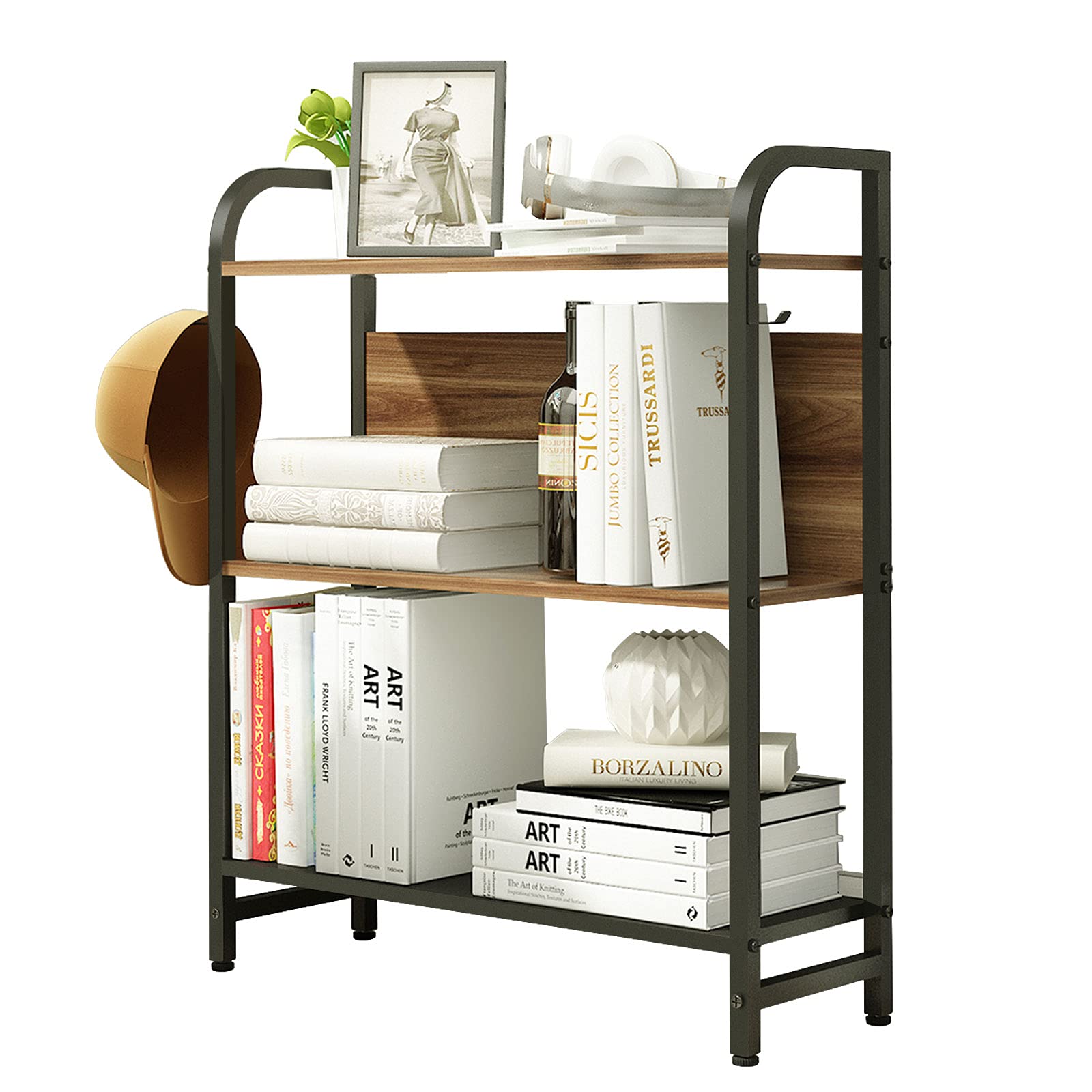 Buy Modern Industrial Bookshelf 3 Tier Open Standing Bookcase, Rustic