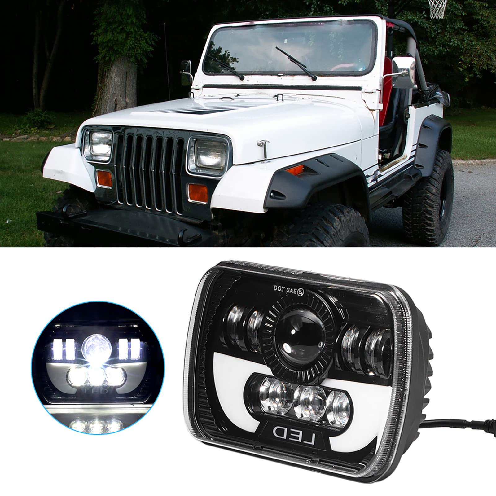 Fari a LED 5x7 Pollici 90W con Indicatori di Direzione, Fari Abbaglianti e Anabbaglianti per Auto o Camion
