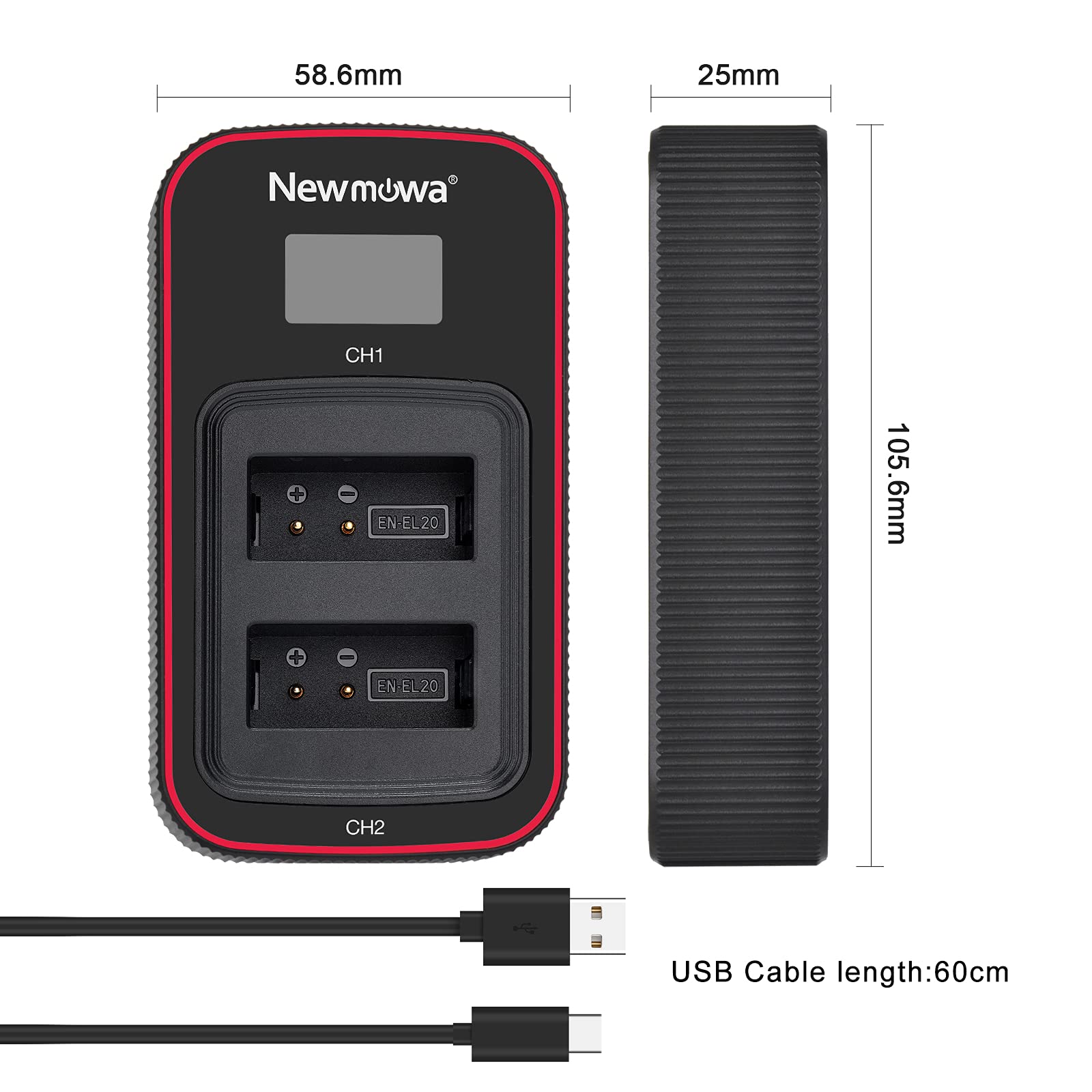 Newmowa Pack 2 Batteries EN-EL20 1400mAh + Chargeur Double USB LCD Pour Nikon Coolpix P1000 J1 J2 J3