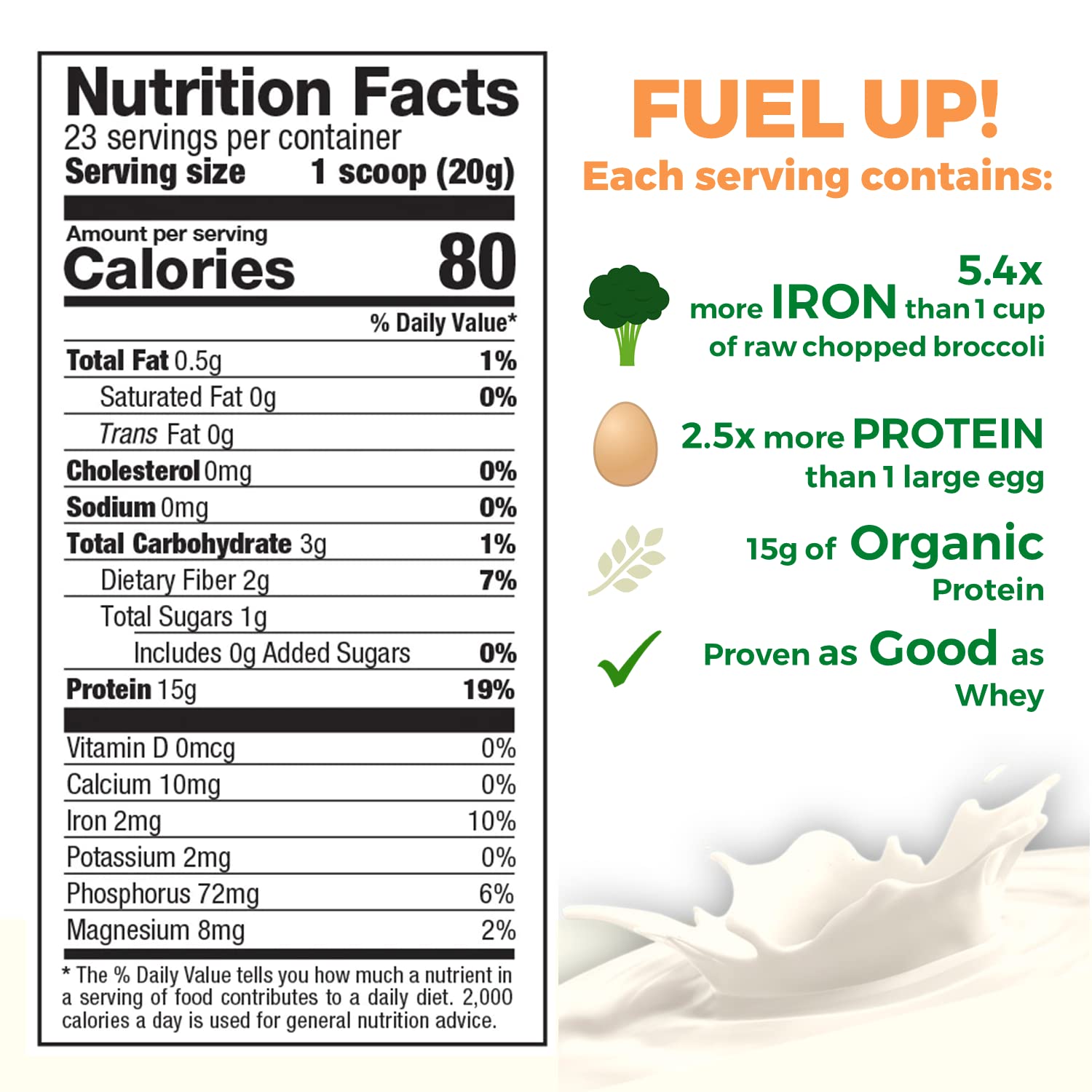 Growing Naturals Organic Rice Protein Powder - 15g Plant Protein, 2.8G BCAA - Low-Carb, Low-Sugar, Non-GMO - Original Unflavored, 16.2 Ounce (Pack of 1) — Amazon image 3