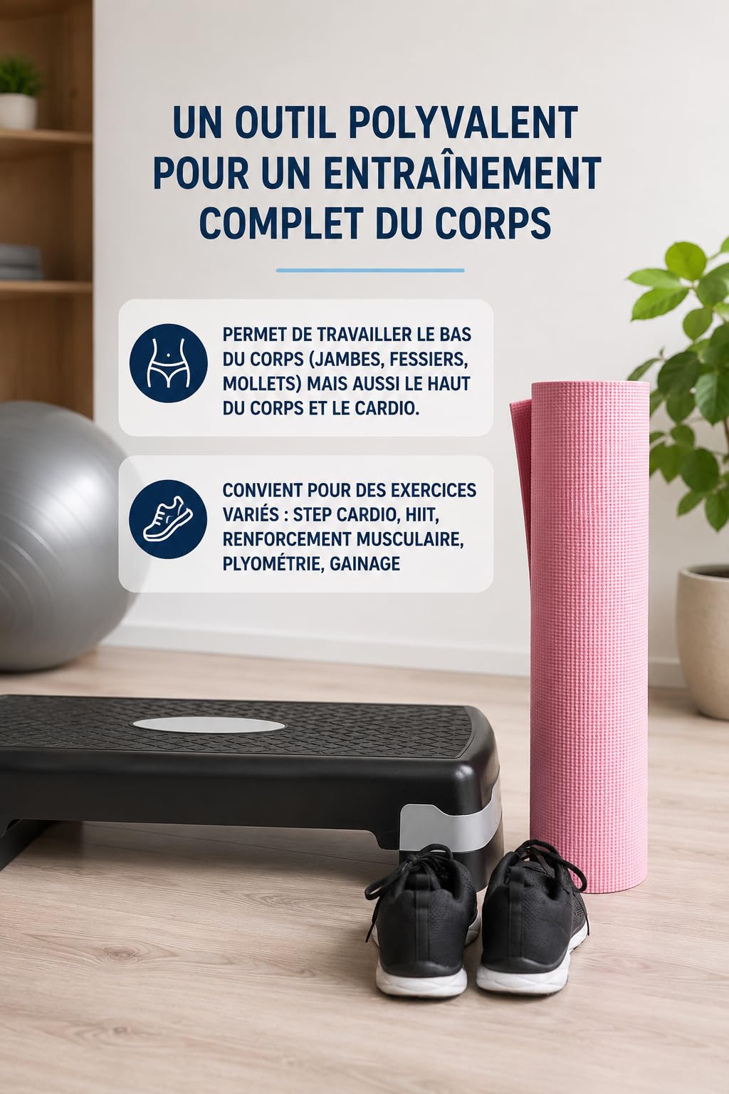 Step Fitness Réglable 18 cm Hauteur – Stepper Cardio & Musculation – Plateforme Antidérapante pour Entraînement à Domicile, Step Sport Aerobic pour Perte de Poids & Renforcement