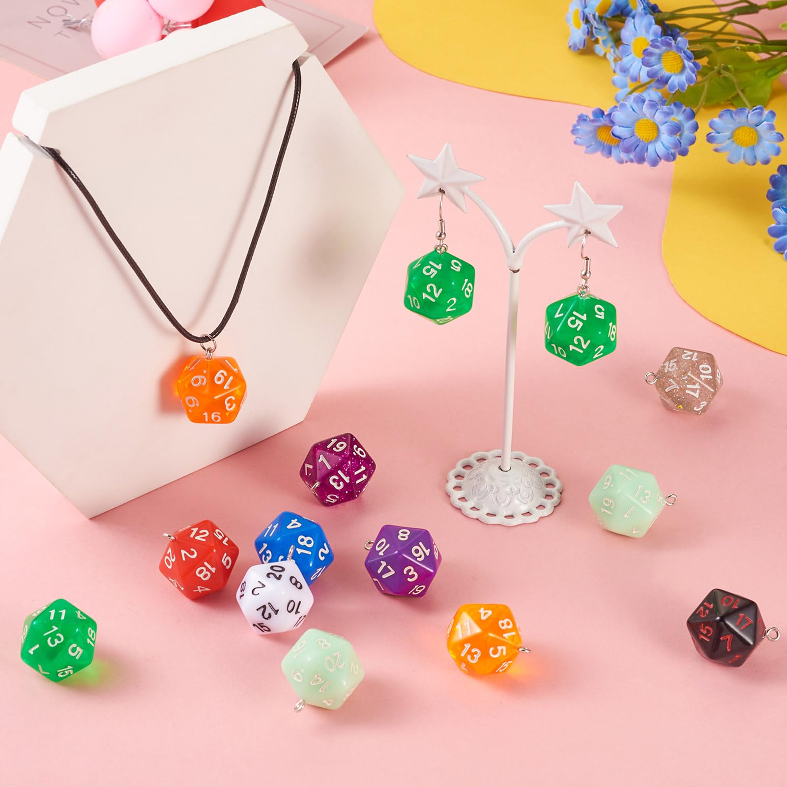 Spritewelry 20pcs 3D 20-Sided Dice Charms Resin Polyhedral Dice Pendants Colorful Faceted Game Dangle Charms for DIY Bracelet Necklace Earrings Keychains Phonecase Making - Image 2