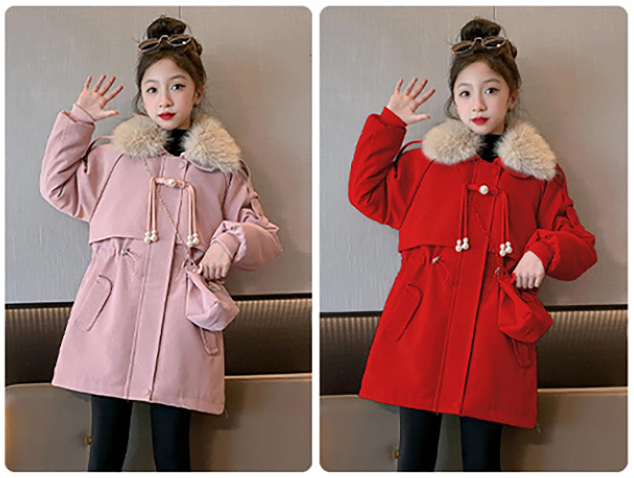 Cappotto per bambini e ragazze, parka, giacca lunga, giacca spessa, cappotto in pelliccia calda invernale per 2-14 anni