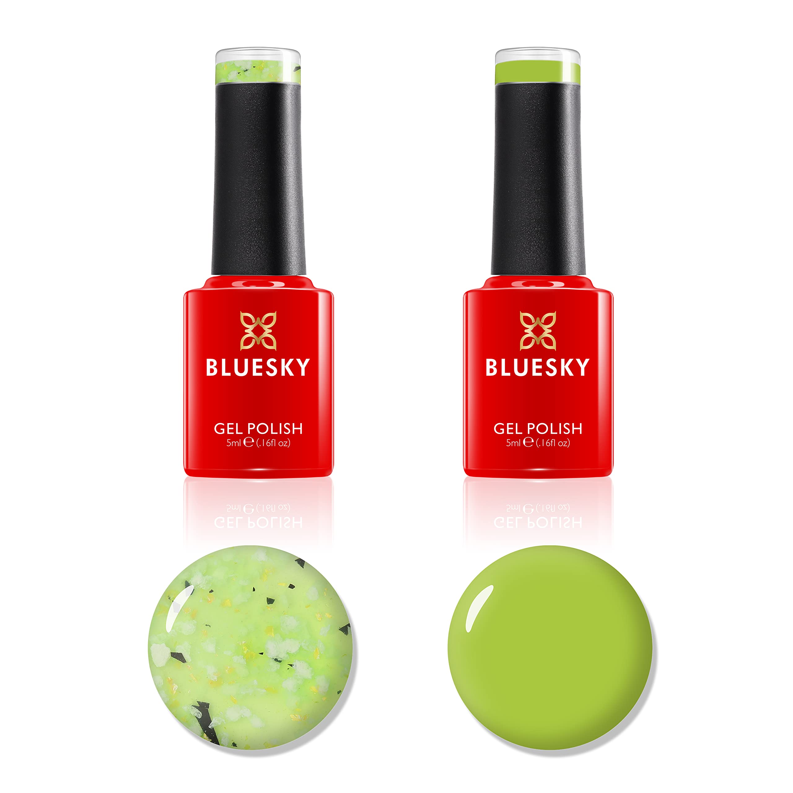 Zestaw lakieru do paznokci bluesowego, duet żelowy kwiatowy, Lily Pad Leap Bfl02 i rozkwita. 2 x 5 ml żel paznokcie policja. Zielony, galaretka, paznokcie (wymaga suszenia pod UV lub lampy LED)