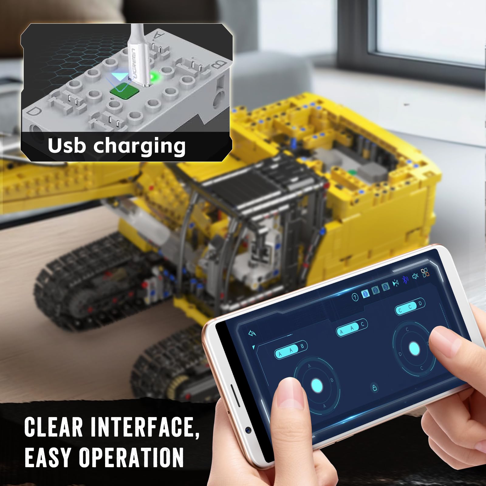 Mould King Excavadora Técnica, Modelo de Excavadora de Orugas Motorizada Controlada por APP, Modelo de Camión Motorizado de Alta Tecnología Bloques de Construcción Set de Construcción para Niños y