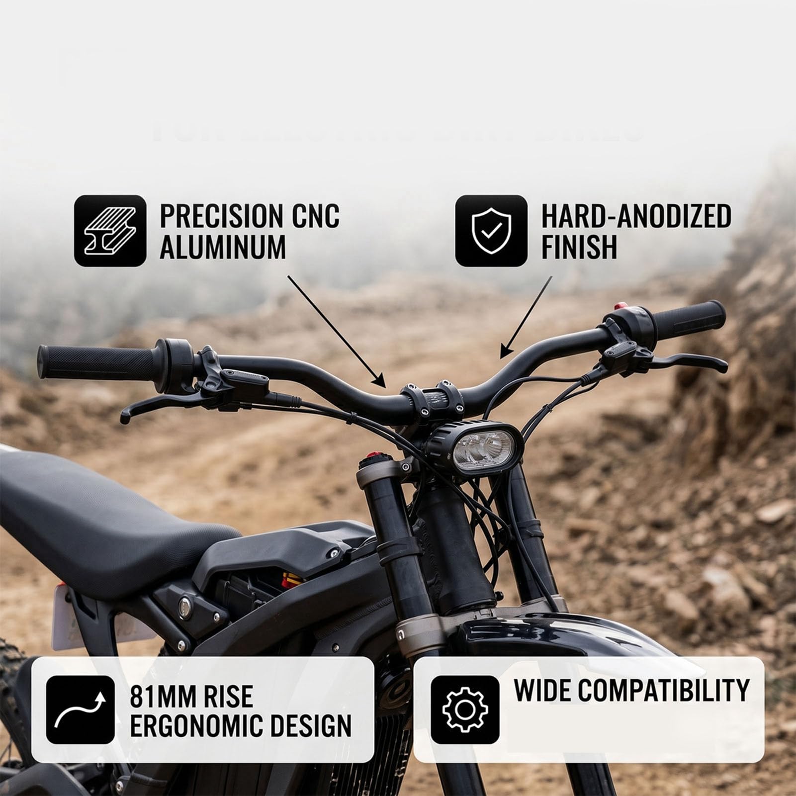 Generic Podwyższona Aluminiowa Kierownica Roweru Górskiego Pasująca do Surron Light Bee X160 X260, Ergonomiczne Kierownice Motocross do Jazdy Terenowej, Uniwersalne Dopasowanie