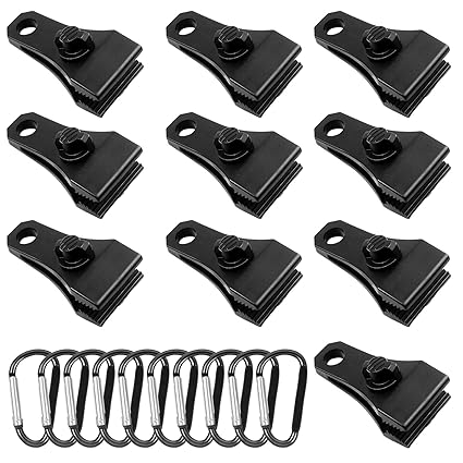 TEANTECH 20Pcs Heavy Duty Outdoor Camping Tarp Clips and D-Shaped Carabiner Hanging Hook Kit Tarp Clips Lock Awning Clamp Tent Clamps Tie Downs for Outdoor Activities