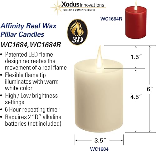 Miniatura 5 de Xodus Innovations WC1684 - Vela de pilar de cera LED sin llama de 4 pulgadas con temporizador automático y llama parpadeante 3D blanca cálida, marfil