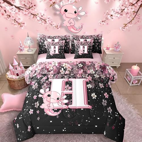 Erosebridal Twin Size Pink Black Alphabet H Comforter Set wi