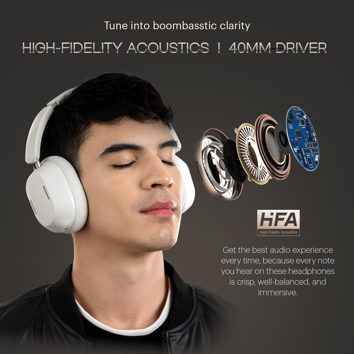 Noise Max 5 Casque Supra-auriculaire sans Fil avec ANC Hybride adaptatif (jusqu'à 50 DB), HFA Tech, 80 Heures de Lecture, Double appariement (Noir Carbone)
