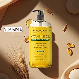 Majestic Pure Vitamin E Oil 8 Oz Vitamin E oil for Skin, Face Oil, Hair Oil and Body Oil- 100% Pure and Natural, 20,000 IU- Cold Pressed Hexane Free Non-GMO Gluten Free Formula