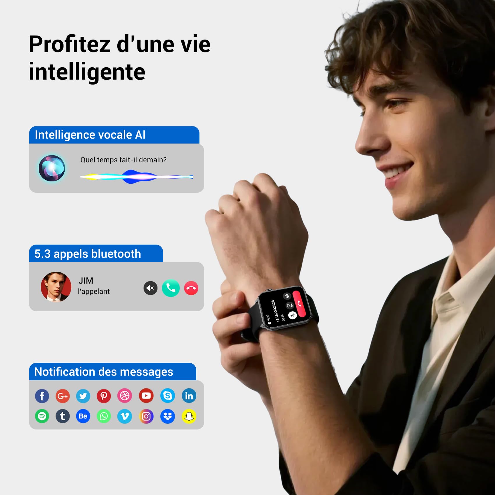 Montre Connectée Homme Femme avec Appels Bluetooth, Écran 1,91″ HD, Fréquence Cardiaque & SpO₂, 120+ Modes Sportifs, Suivi Sommeil & Podomètre, Étanche IP68, Lampe Torche, 2 Bracelets, Android & iOS