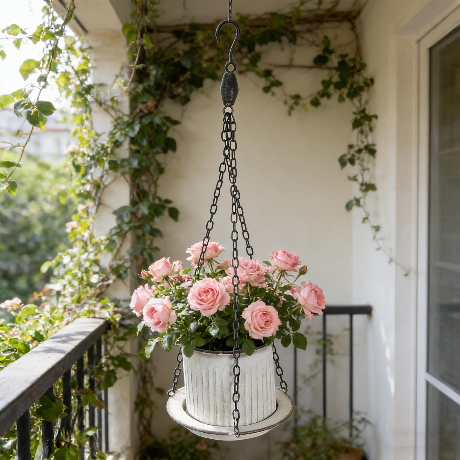Anneome Fioriere da Appendere Rotonde in Ferro con Finitura Vintage, Vasi con Vassoio Rimovibile e Design Resistente All'acqua per Piante da Interno e Balcone