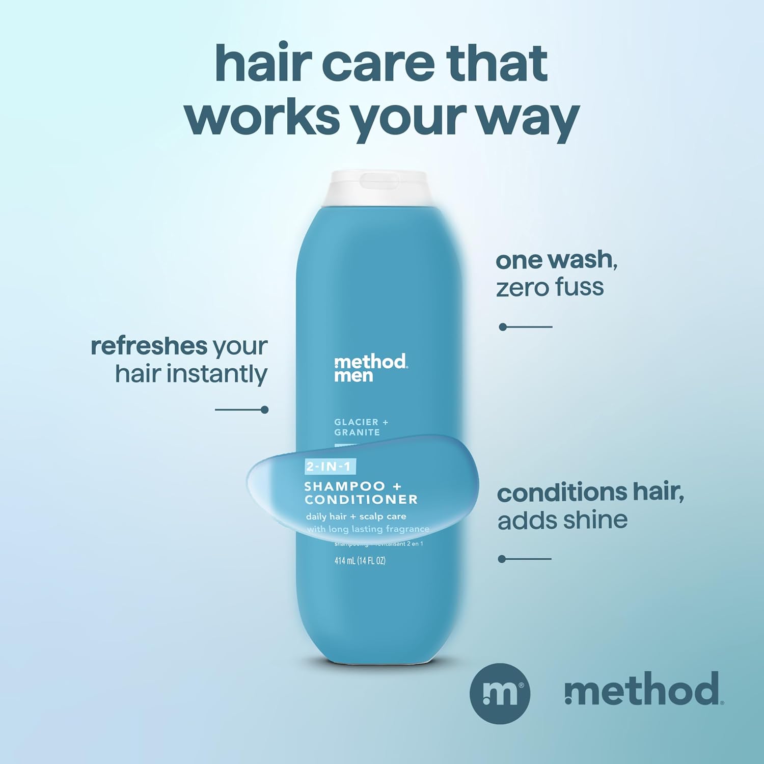 Method Men 2 in 1 Shampoo and Conditioner, Glacier + Granite, 14 oz