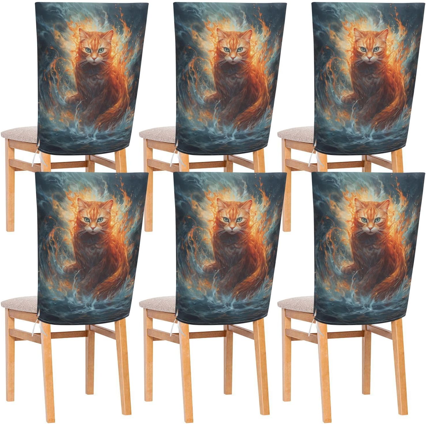 ALAZA Vintage Cool Cat Chair Back Cover Set of 6, Washable Reusable Removable Chair Slipcovers Decorative Chair Cover for Home Kitchen Wedding Party