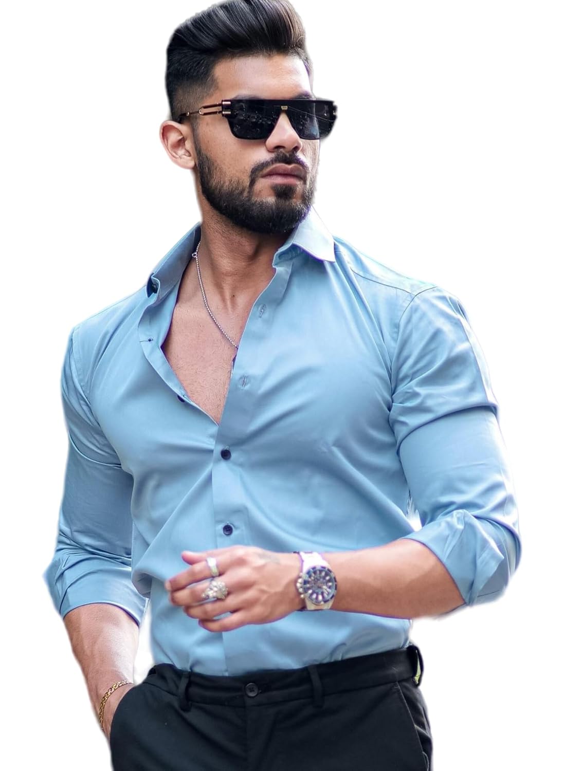 IndoPrimo Men’s Satin Shirt with Spread Collar Neck Line Solid Pattern Full Sleeves Regular Fit Western Style and Standard Length IndoPrimo Men’s Satin Shirt with Spread Collar Neck Line Solid Pattern Full Sleeves Regular Fit Western Style and Standard Length
