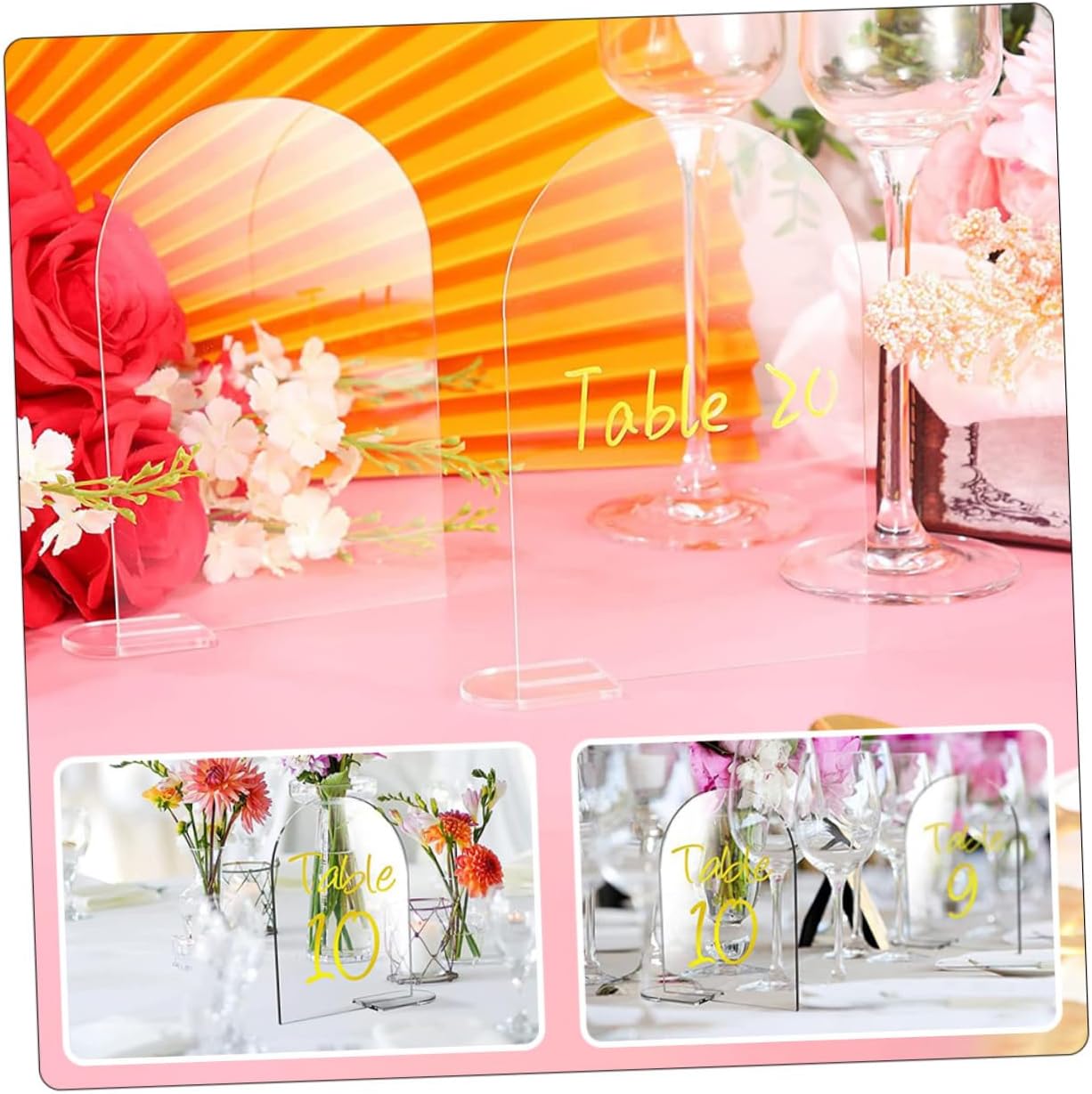 PRETYZOOM 10sets Transparent Signs Clear Acrylic Wedding Display Stands for Tabletop Seating Elegant Design for Events Meetings and Retail Displays Safe Rounded Edges