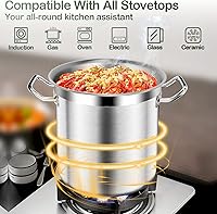 Vista 2 de Olla grande de acero inoxidable de 35 cuartos de galón con tapa, olla de cocción para estofado de sopa de enlatado, olla de salsa de utensilios