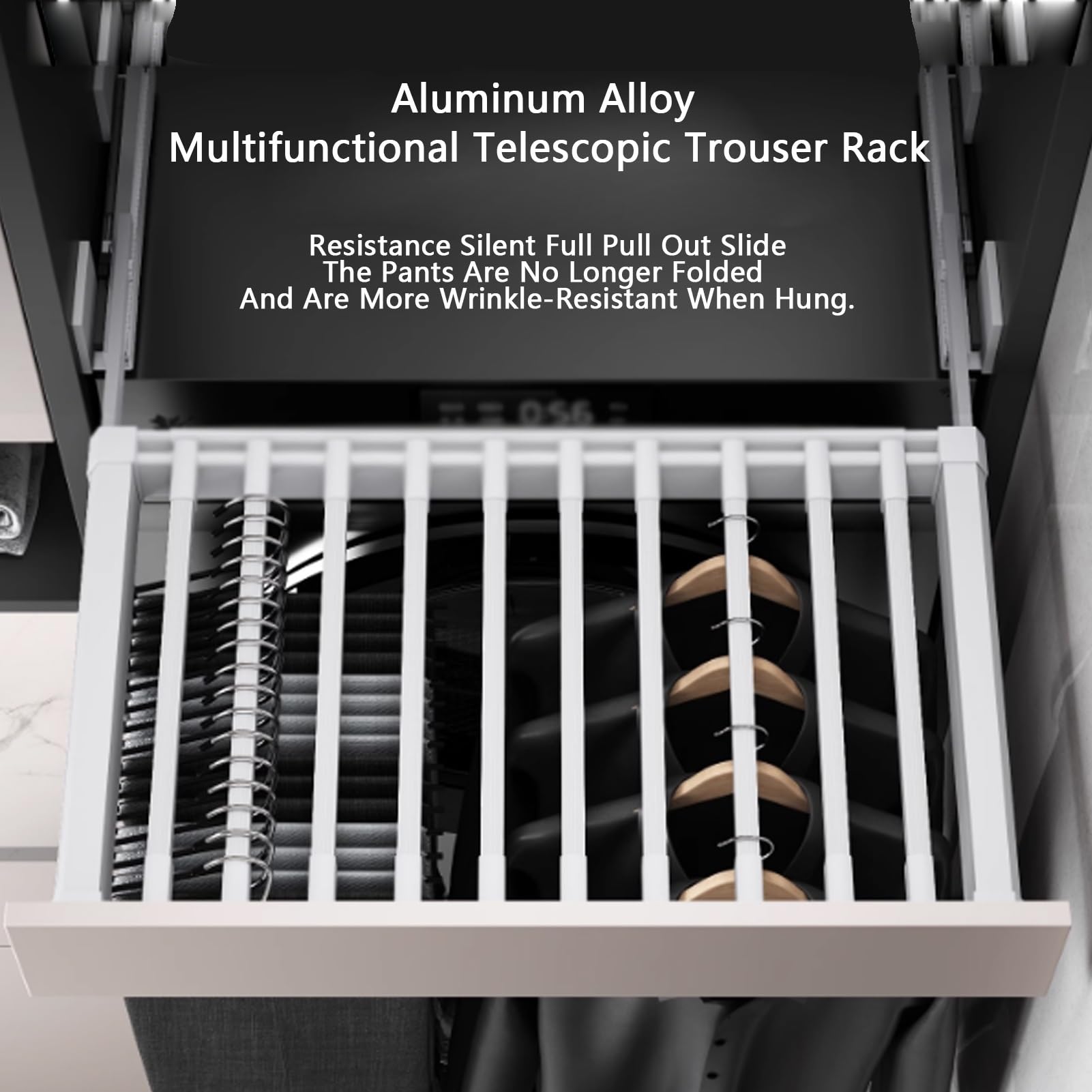 Unsichtbarer Wäscheständer Aus Aluminium Über Der Waschmaschine, Einbau-Kleiderschrank-Ausziehkorb, Platzsparender Weißer Kleiderschrank-Ausziehständer(614-664mm)
