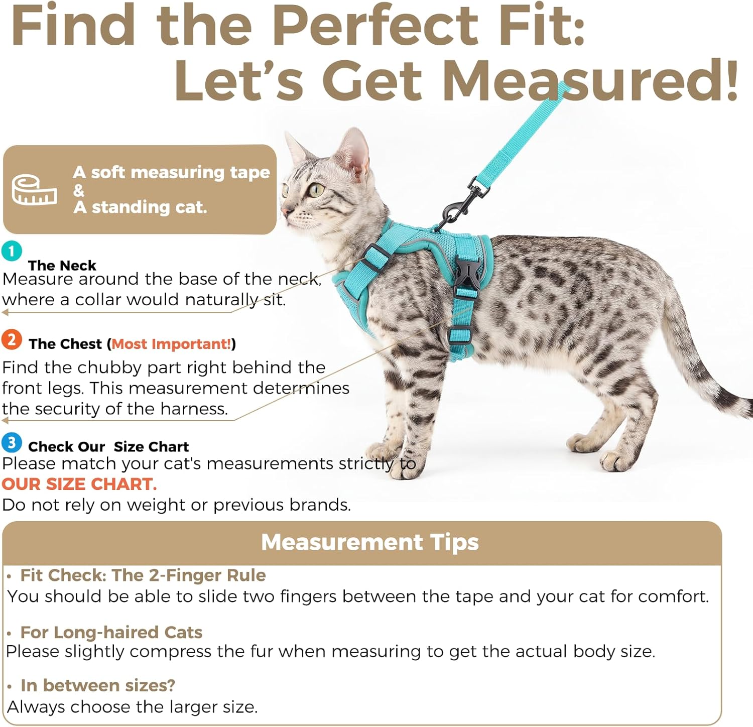 Cat Harness and Leash Set Escape Proof Tactical Medium Kitten Harness Emotional Support Cat Vest, Turquoise, M