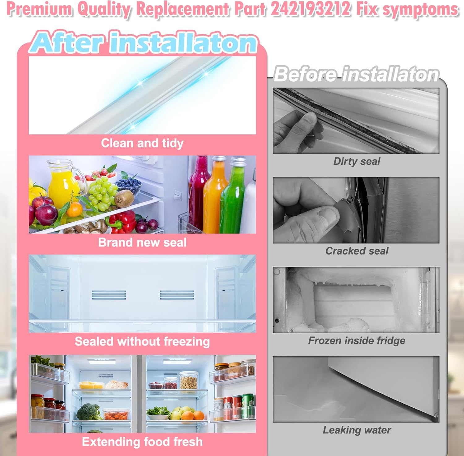 LXun Upgrade 242193212 Refrigerator Door Gasket Compatible with Crosley Frigidaire Refrigerator Freezer Door Seal Part for Kenmore Electrolux Fridge Part AP5806924 PS9493822 PS9493822 EAP9493822-White