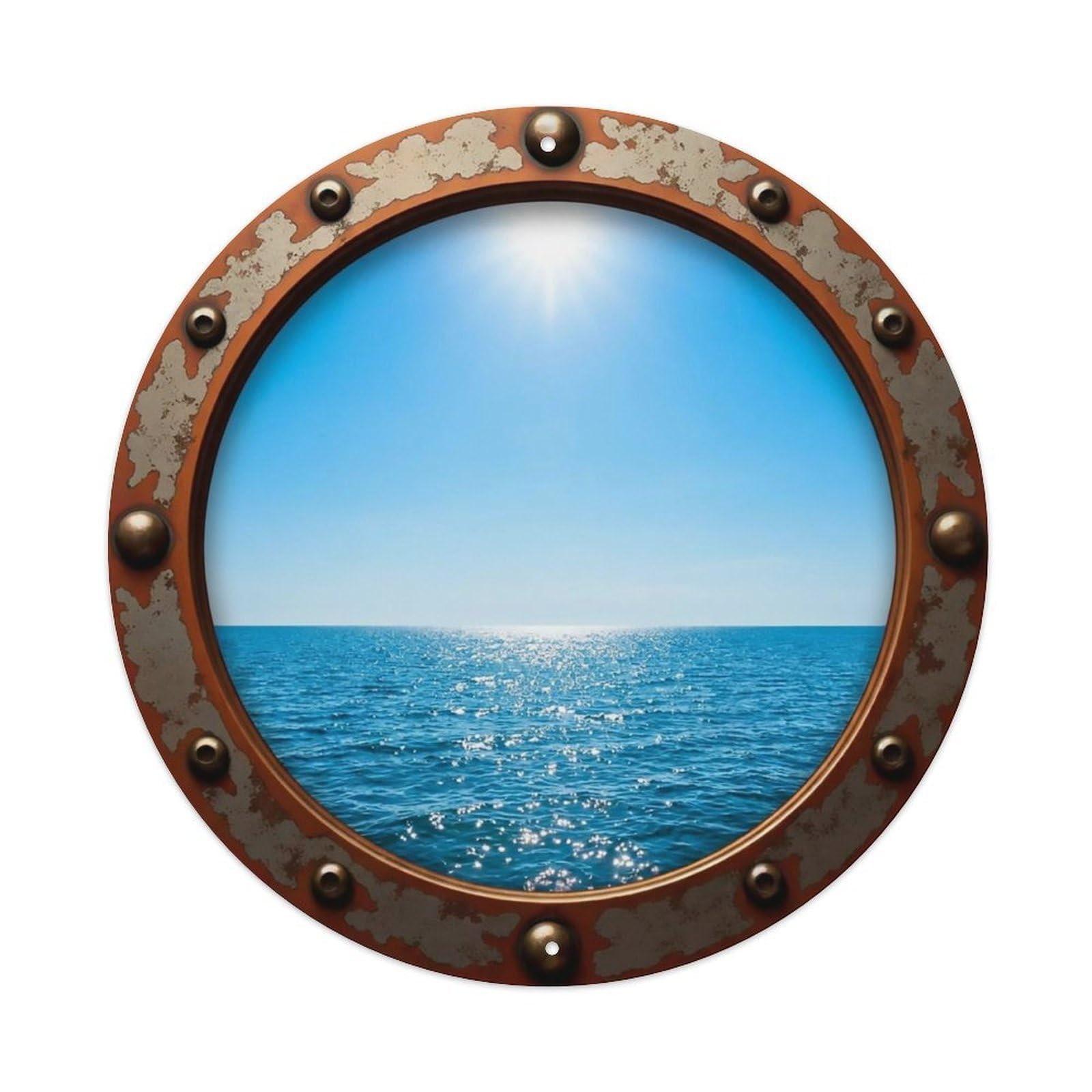 Vintage Porthole Noon Bright Blue View Metal Tin Sign