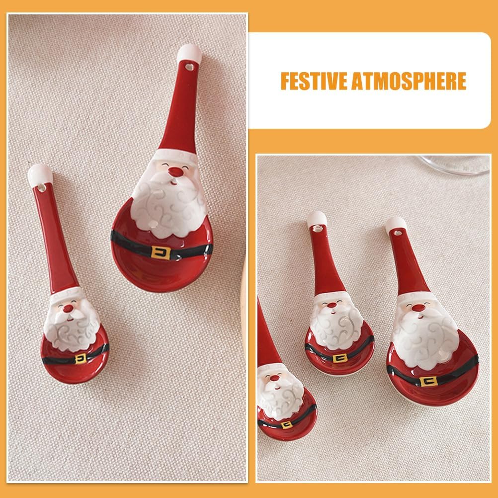 DOITOOL 4 Pcs Christmas Spoons Ceramic Measuring Spoon Santa Claus Themed Xmas Teaspoon Christmas Serveware for Baking Coffee Dessert Sugar Salt Cooking Holiday Kitchen Baking Accessories