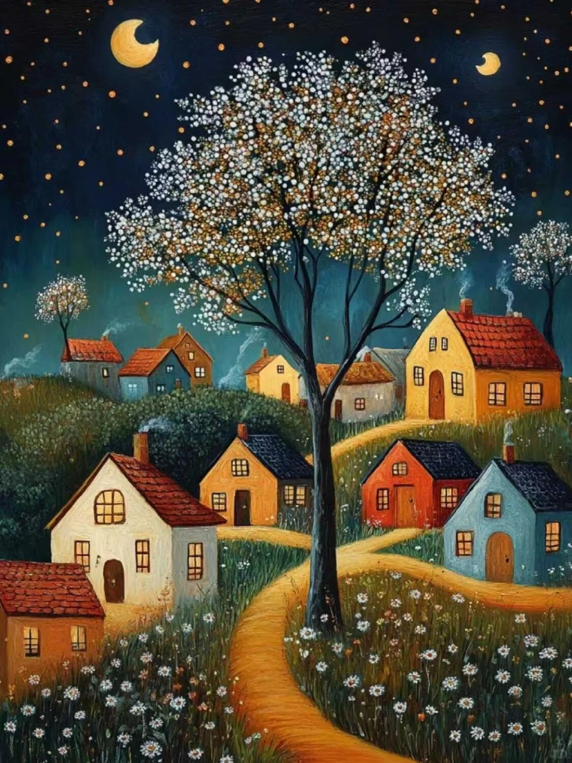 Rqwybcaxn C Stamped Beaded Ross Stitch Kits Olorful Town 40X50cm