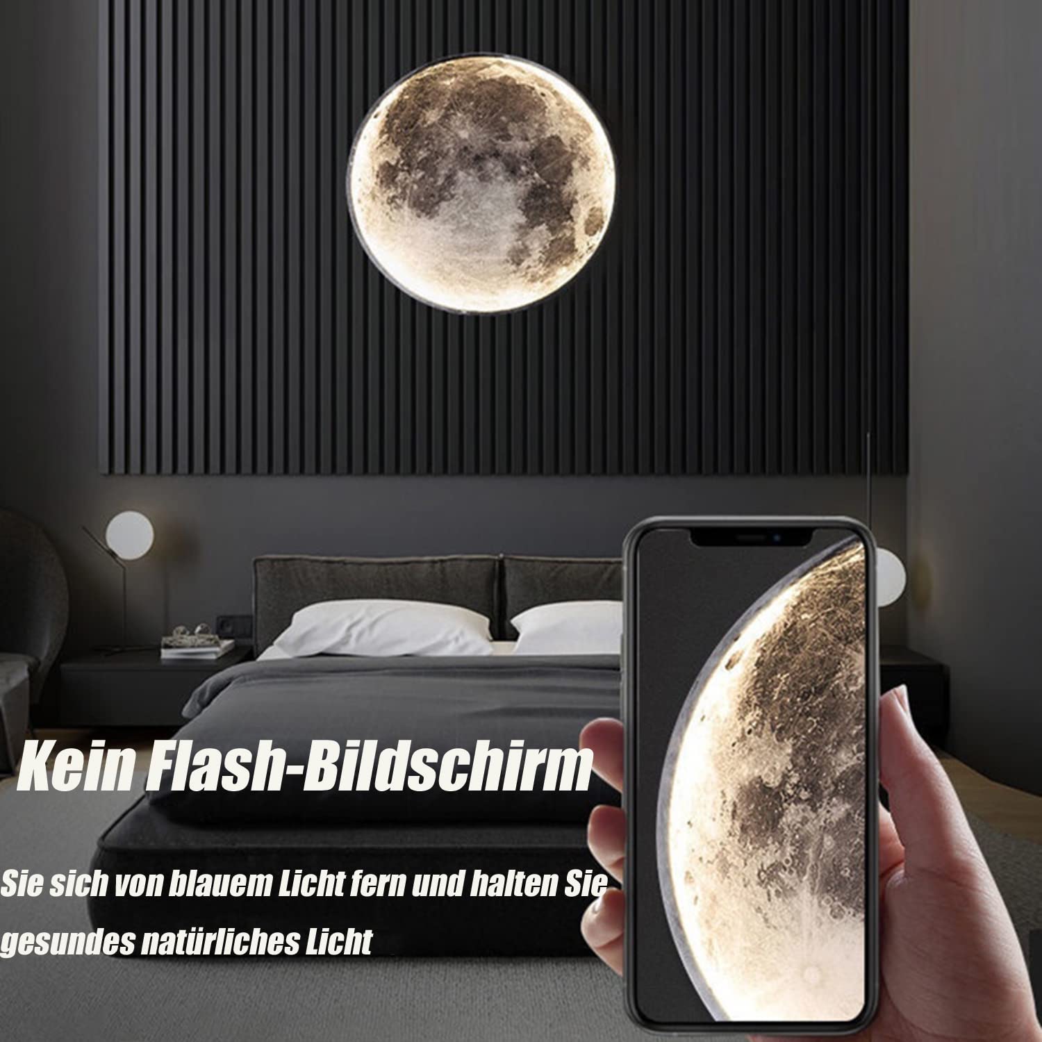 Lámpara de pared LED con forma de luna, moderna, para interni, regolabile, con mando a distancia, metallo y acrilico, lámpara decorativo para mesita de noche, lámpara de noche, lámpara de noch