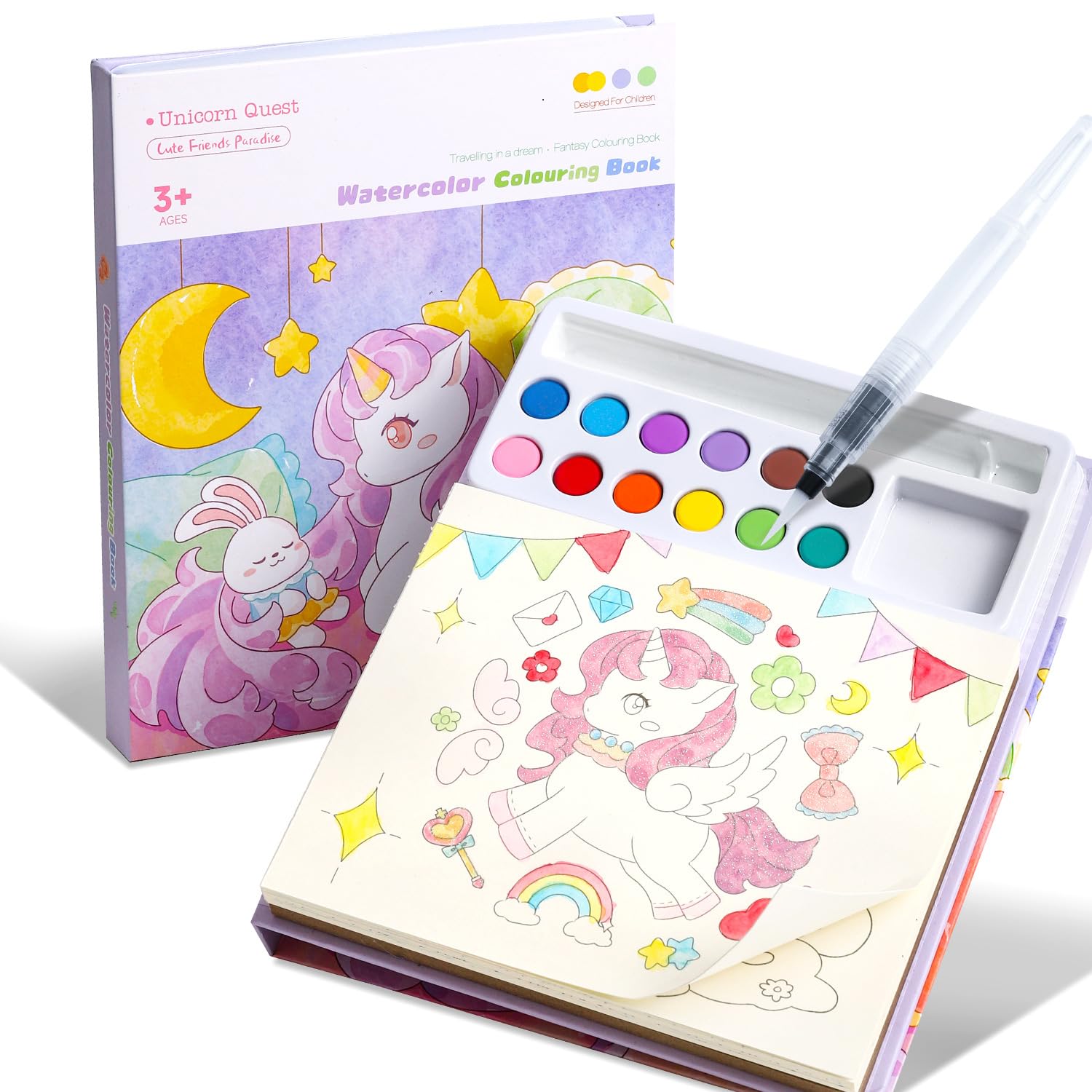 Sixstore Paint with Water Coloring Books for Toddlers, Watercolor Painting Sets for Kids Ages 3+, Colour Book Arts and Crafts Drawing Activities Toy Birthday for Girls, Unicorn