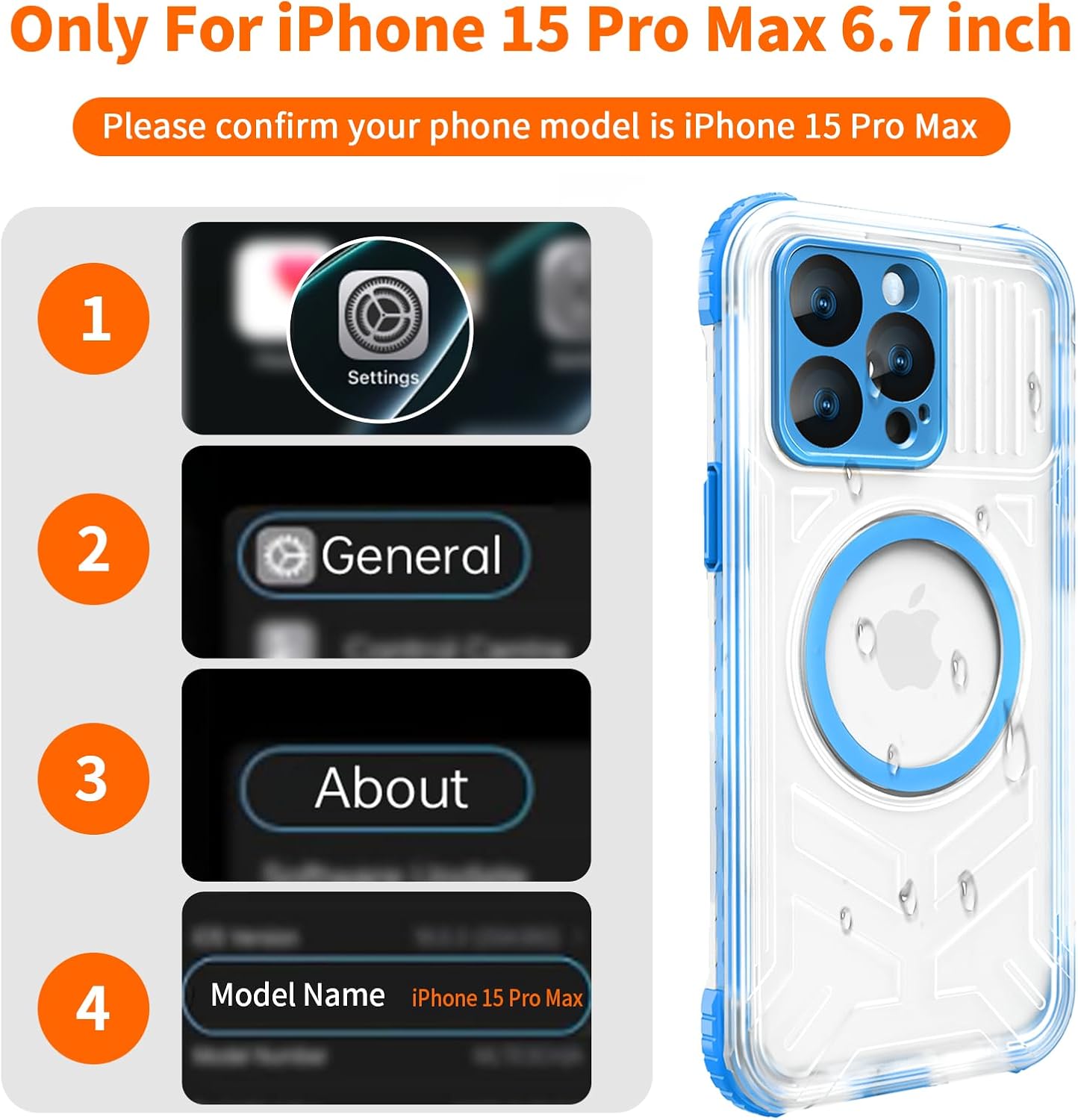 for iPhone 15 Pro Max Waterproof Case Compatible with MagSafe, Translucent Slim IP68 Underwater Built-in Screen Protector, 12FT Military Grade, 360 Full Body Protective Cover 6.7 inch (Blue) image 2