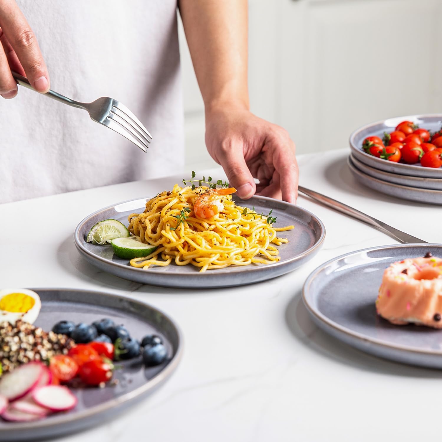 AmorArc Ceramic Dinnerware Sets,Handmade Reactive Glaze Plates and Bowls Sets,Highly Chip and Crack Resistant | Dishwasher & Microwave Safe Dishes Set, Service for 4 (16pc)