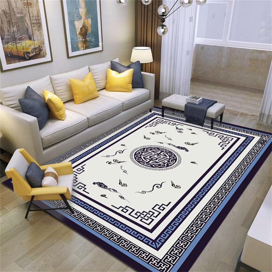 Tapis d'art décoratif bleu vintage salon haut de gamme 160x230
