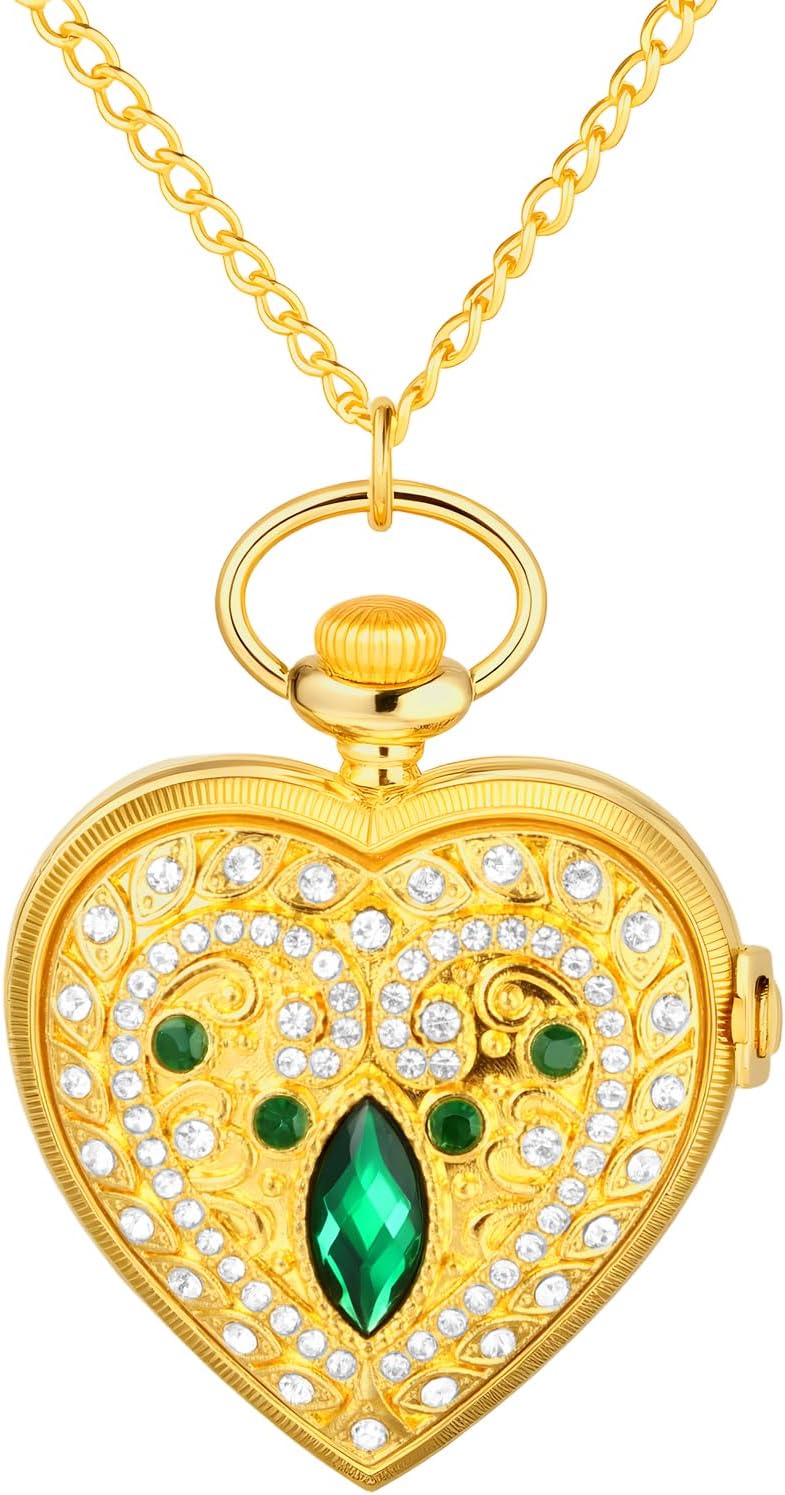 JewelryWe Vintage Silver Tone Heart Locket Style Pendant Pocket Watch Necklace for Girls Lady Women with 30-inch Chain for Mother's Day
