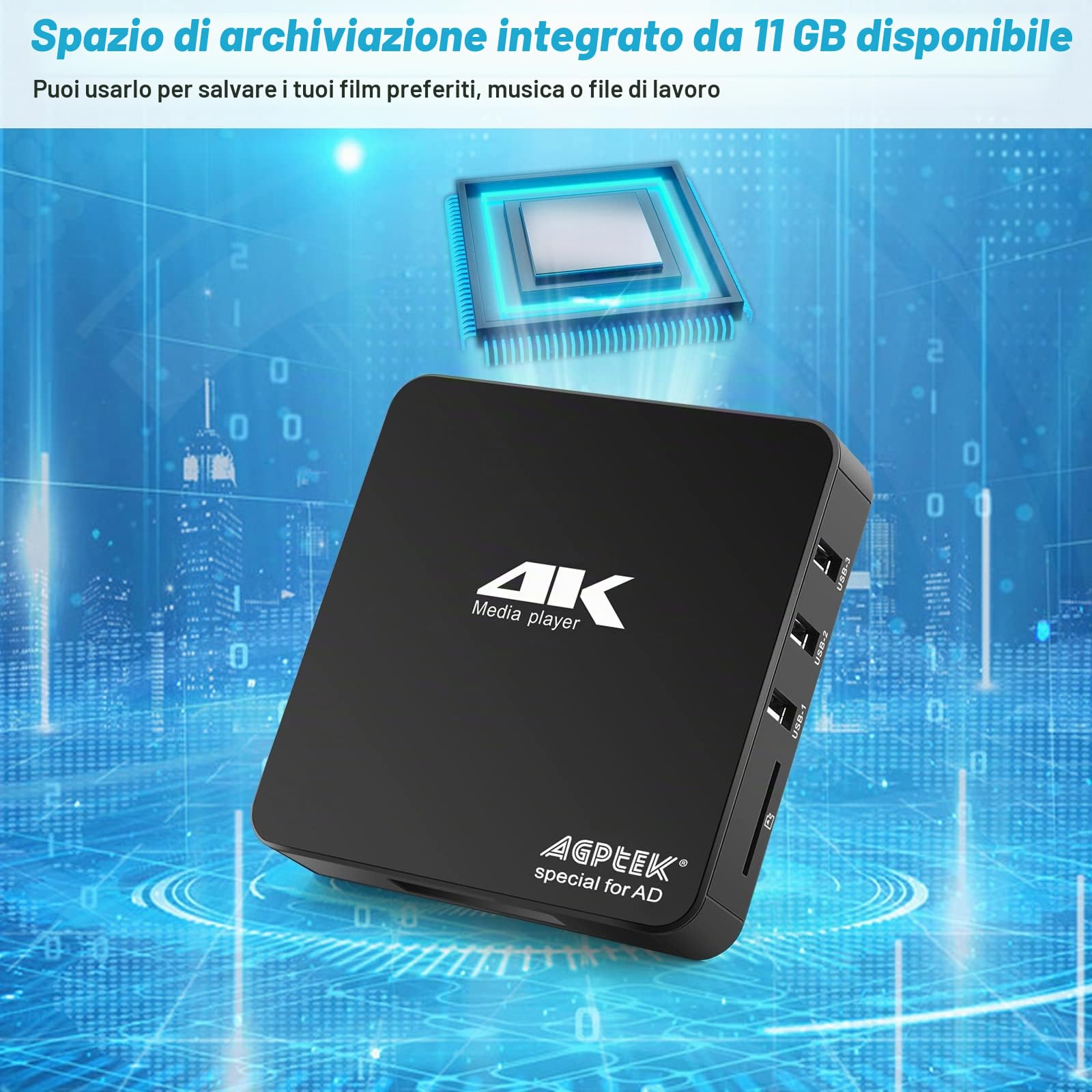 AGPTEK Lettore multimediale digitale Ultra HD 4K Uscita HDMI / AV PPT MKV AVI RMVB RM per HDTV con supporto per telecomando Unità USB e schede SD