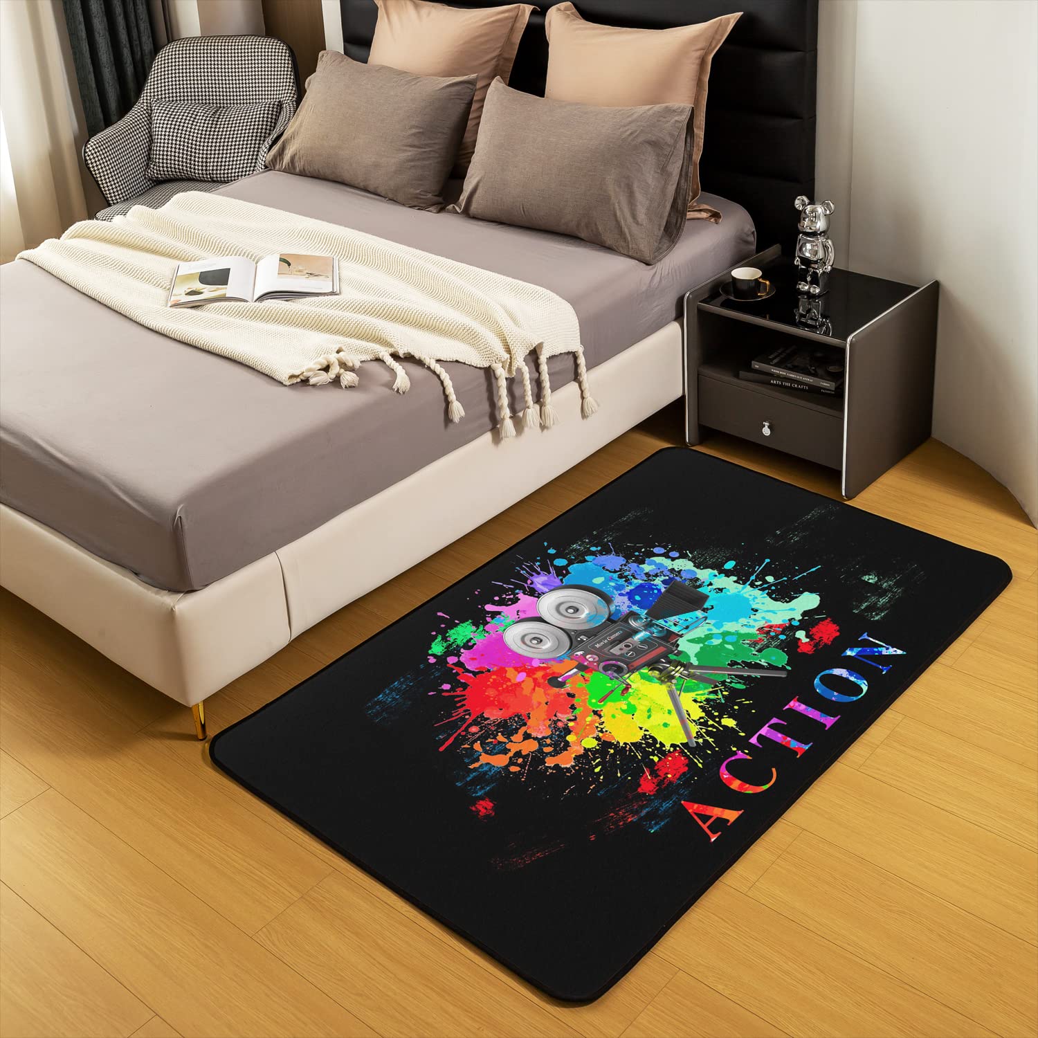 Loussiesd Tie Dye Vidicon Kino wewnętrzna mata podłogowa do kina dekoracja kina dywan, plakat kinowy dywany do salonu do starej mody wystrój domu dywanik 150 x 200 cm