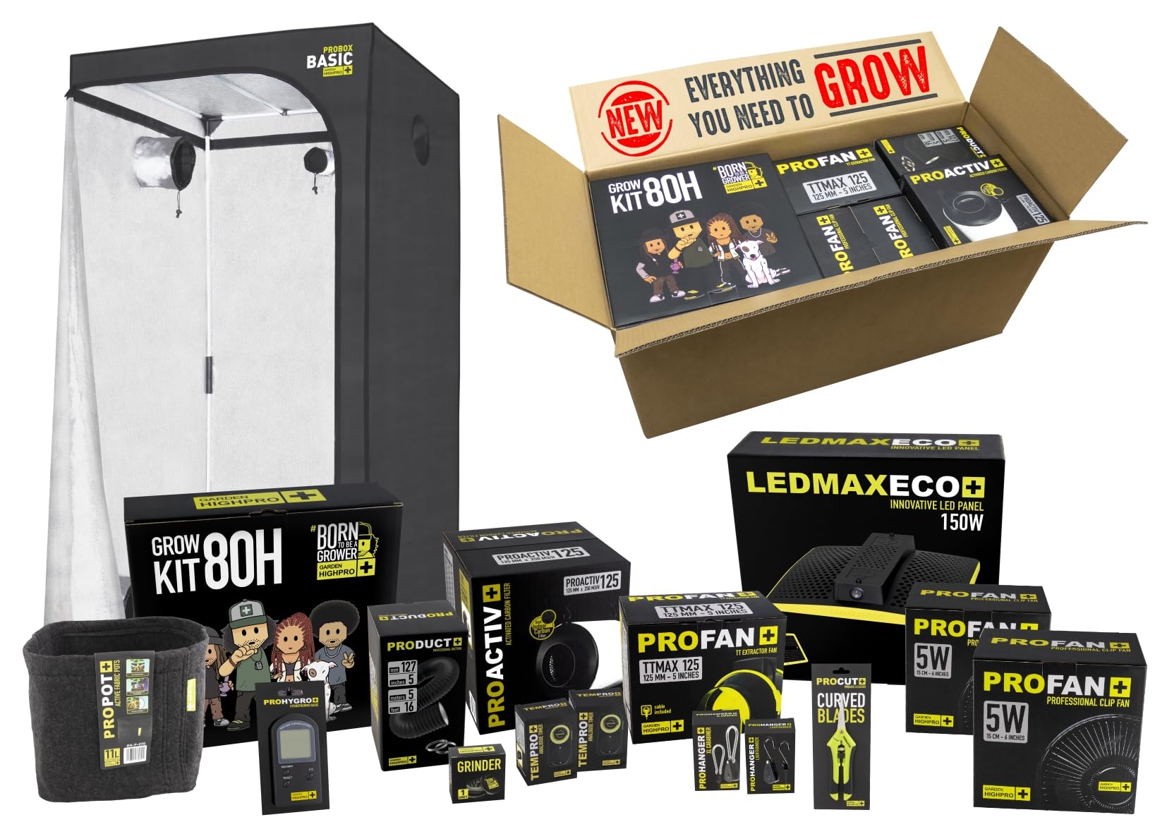 GARDEN HIGHPRO GROWKIT 80H | Grow Kit | Kit Cultivo | Armario Cultivo Indoor | Extractor 125mm | Filtro carbón | Ventilador 5W | Combiduct | Tijeras