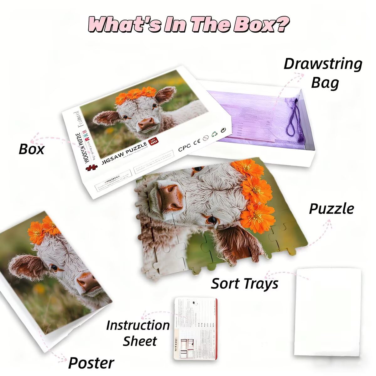 Puzzle 5000 sztuk dorosłych krowa Puzzle dla dorosłych kwiat puzzle zabawki edukacyjne oryginalne prezenty dla kobiet, puzzle kreatywna rozrywka, zabawna gra rodzinna 156 x 105 cm L-87