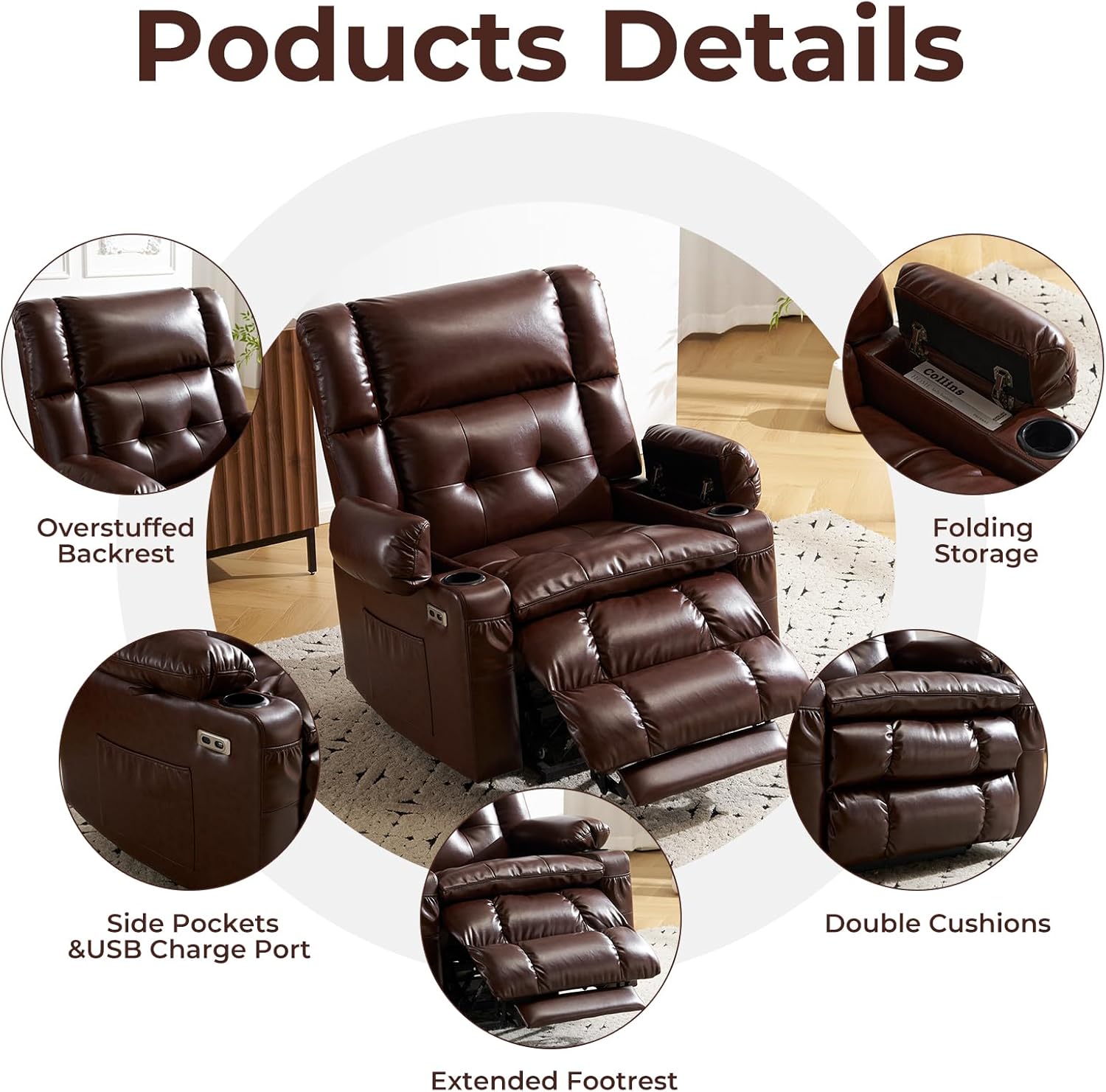 Dual Motor Power Lift Recliner Chair for Elderly with Massage and Heat, Oversized Lift Chair with Arm Storage, Lay Flat Lift Recliner for Adults, Big Tall, Infinite Position, Brown